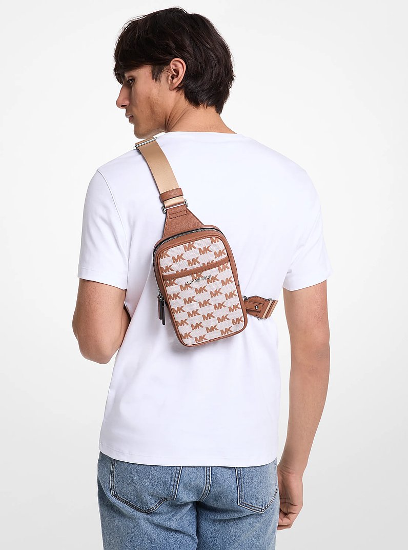 Cooper Logo Jacquard Sling Pack in LUGGAGE | Michael Kors