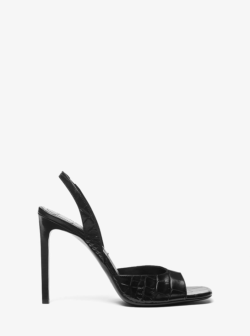Marisa Crocodile Embossed Patent Leather Sandal in BLACK | Michael Kors