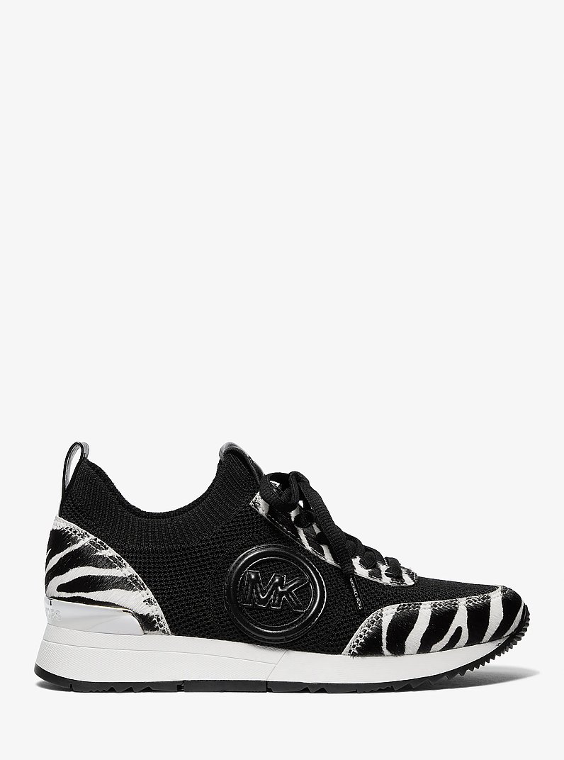 Jenkins Stretch Knit and Faux Zebra Print Calf Hair Trainer in