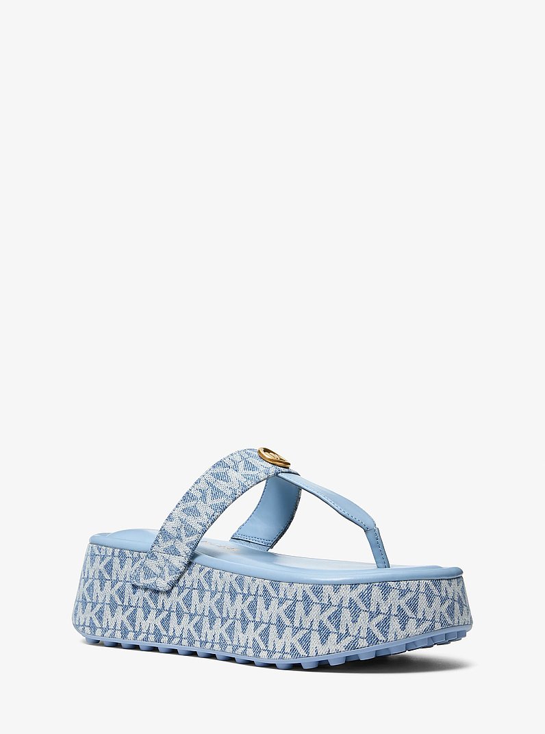 Koya Signature Logo Denim Platform Flip Flop in NEW HRZN WSH | Michael Kors