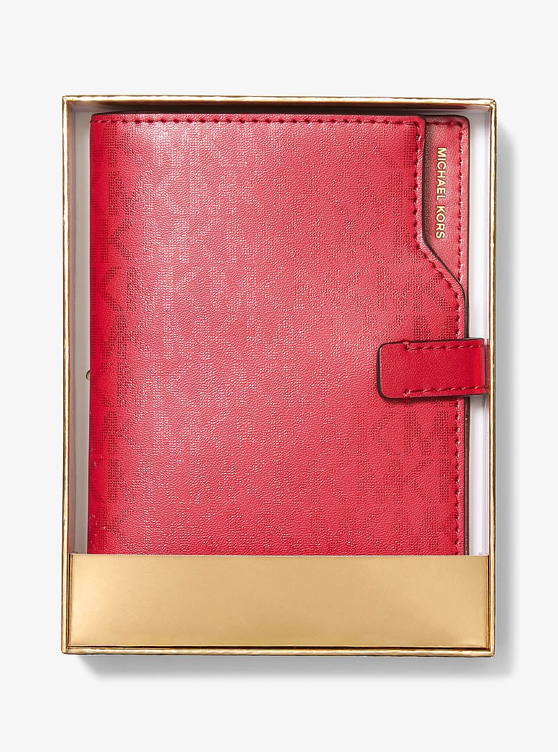 Reisebrieftasche Jet Set mit Signature-Logomuster in Metallic-Optik in KARMESIN | Michael Kors