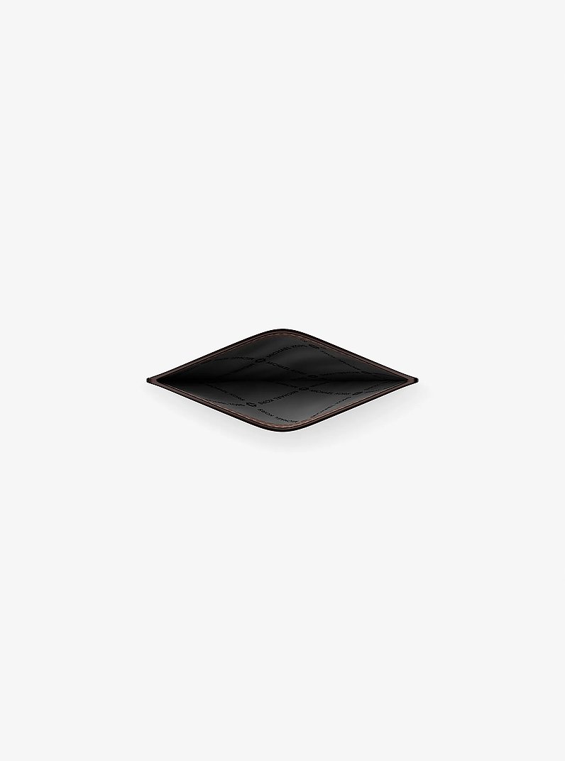 Hudson Pebbled Leather and Signature Logo Money Clip Card Case in CHOCOLATE | Michael Kors