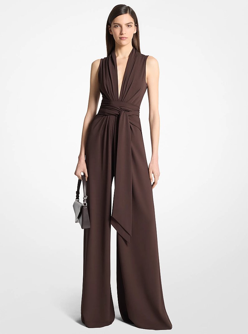 Stretch Matte Jersey Tie-Waist Palazzo Jumpsuit