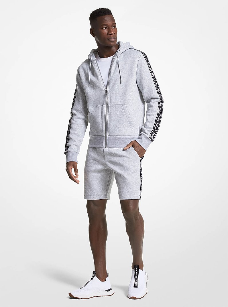 Logo Tape Cotton Blend Zip-Up Hoodie in HEATHER GREY - Sale