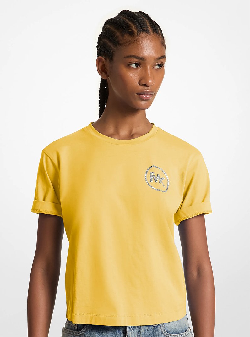 Embellished Logo Organic Cotton T-Shirt in BRIGHT DAISY YELLOW | Michael Kors