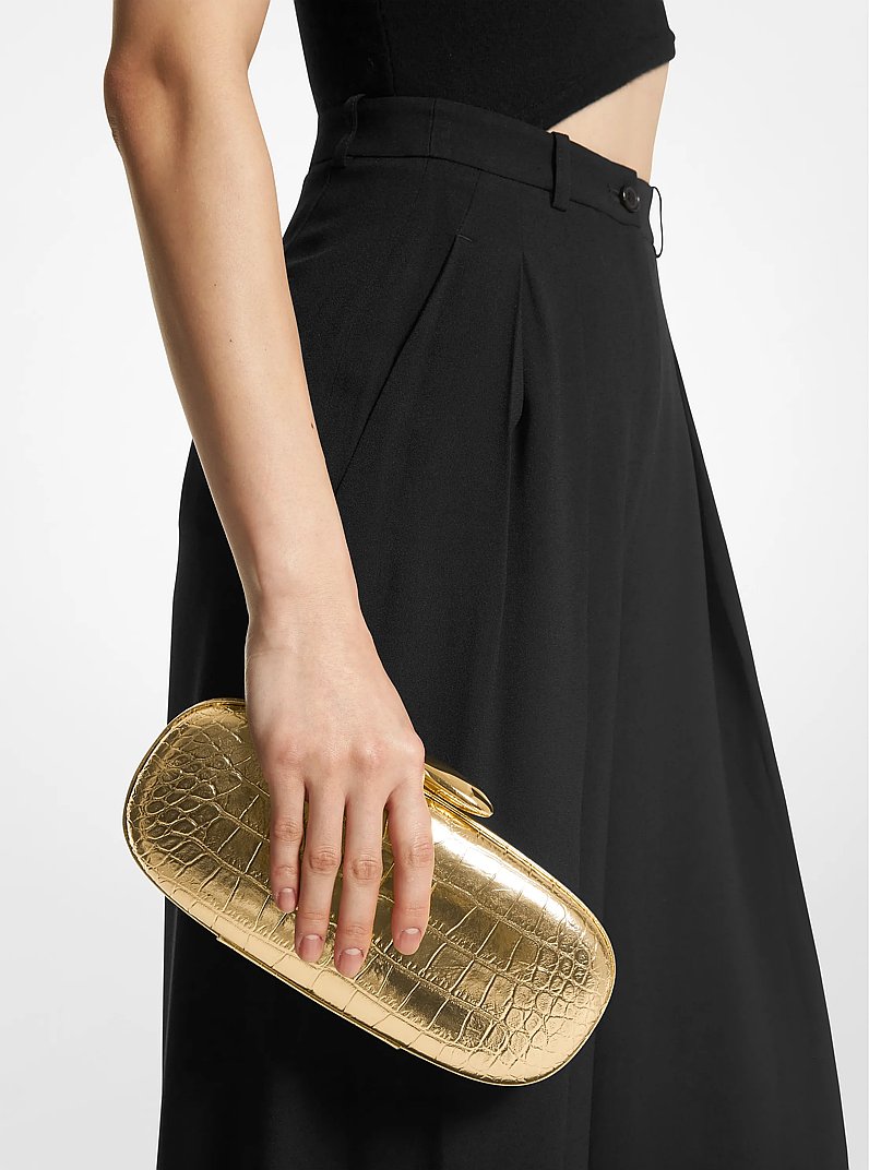 Tina Small Metallic Crocodile Embossed Leather Minaudi&egrave;re