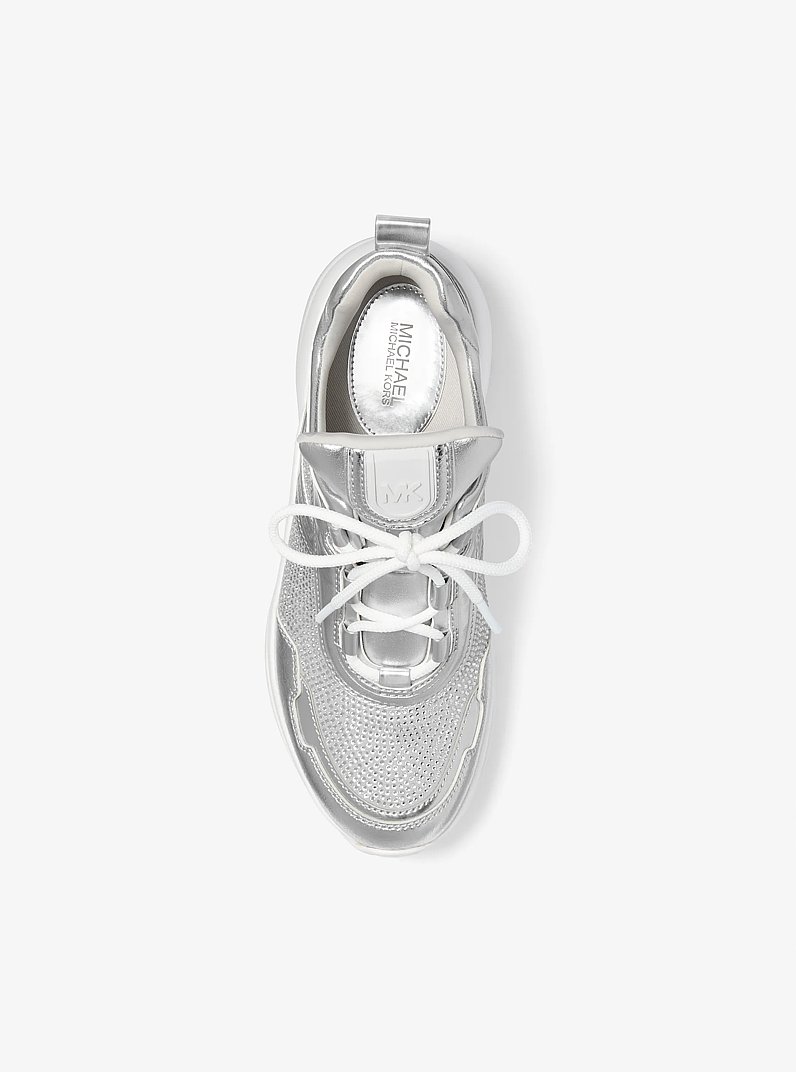 Olympia Crystal Embellished Trainer in SILVER | Michael Kors