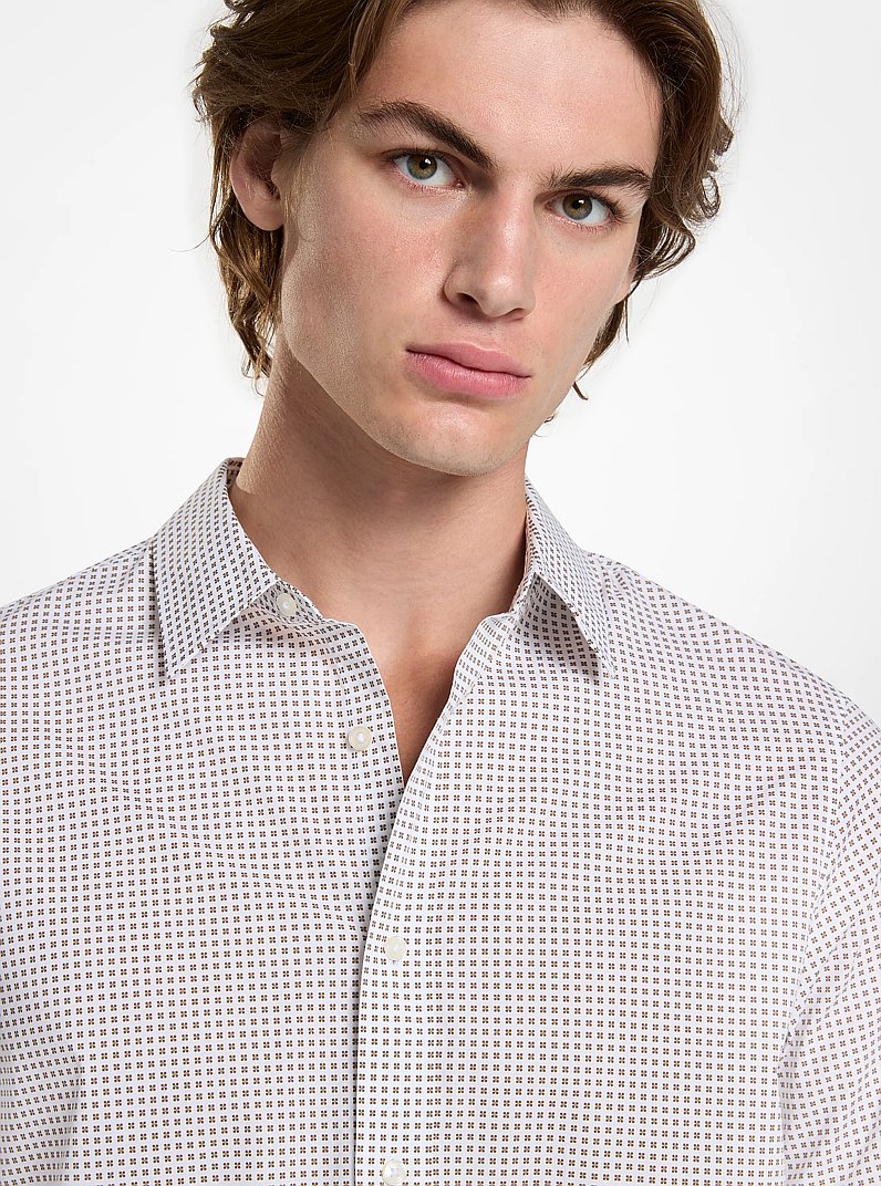 Printed Stretch Cotton Shirt in WHITE | Michael Kors