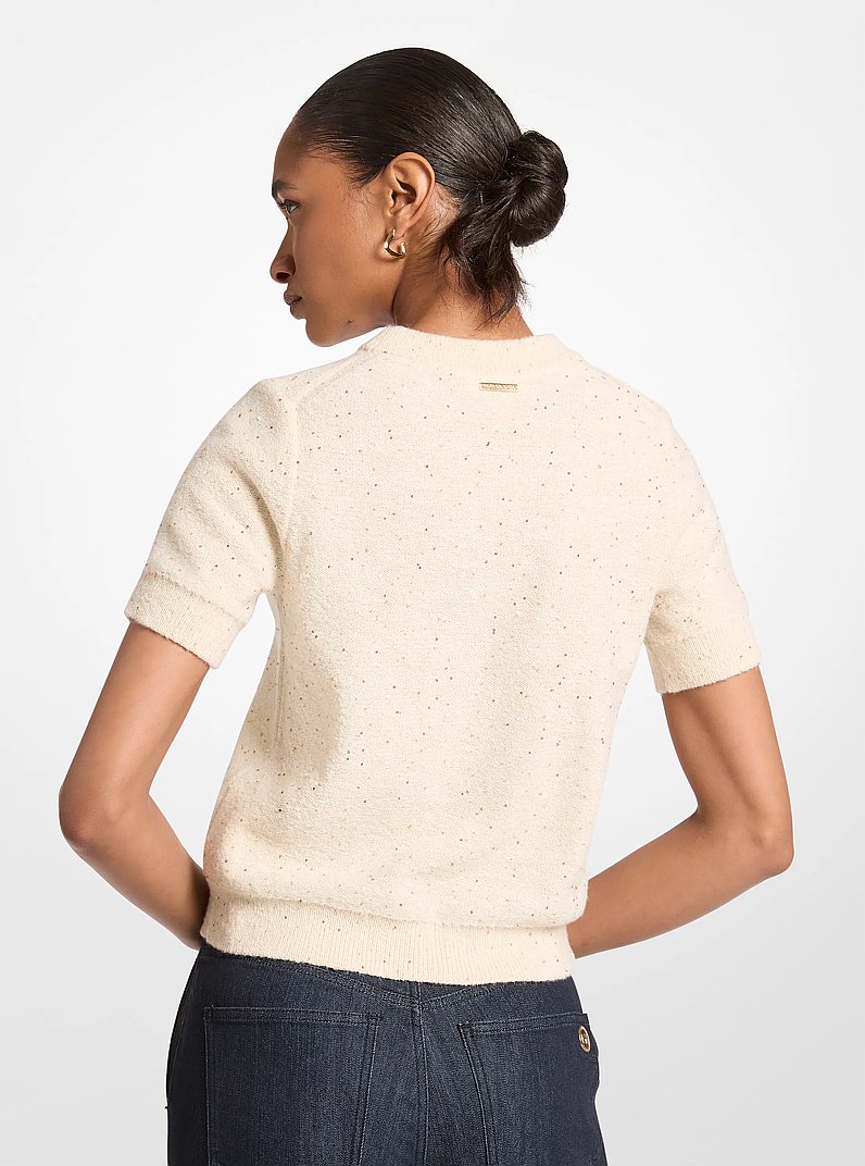 Embellished Knit Short-Sleeve Sweater in BONE | Michael Kors
