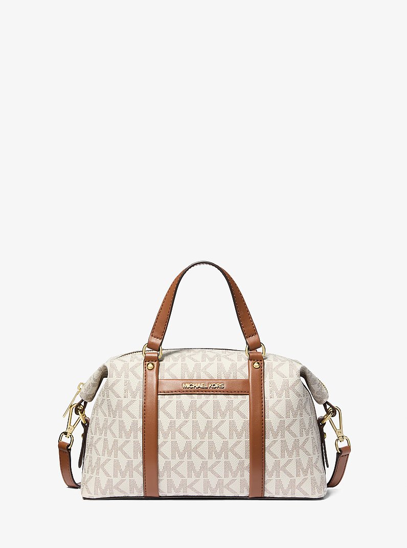 Beck Small Signature Logo Satchel in VANILLA/LUGGAGE | Michael Kors