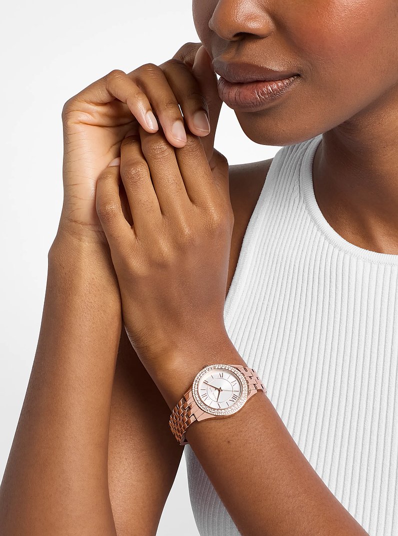 Orologio Harlowe mini tonalit&agrave; oro rosa con pav&eacute; in ORO ROSA | Michael Kors