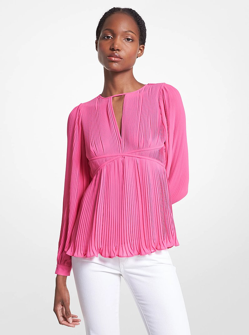 Pleated Georgette Blouse in CERISE | Michael Kors