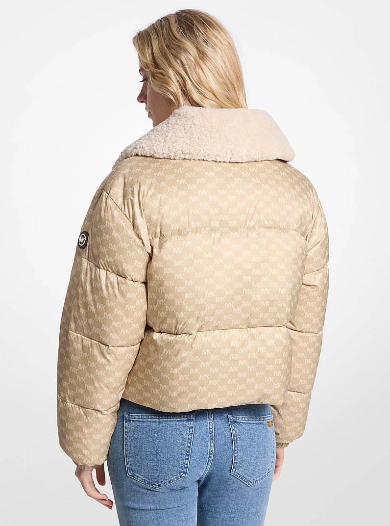 Logo Print and Sherpa Puffer Jacket in KHAKI | Michael Kors