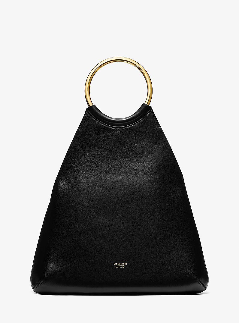 Ursula Large Leather Ring Tote Bag in BLACK | Michael Kors