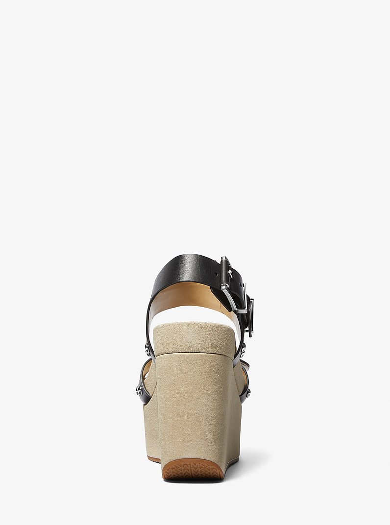 Colby Leather Wedge Sandal in BLACK | Michael Kors