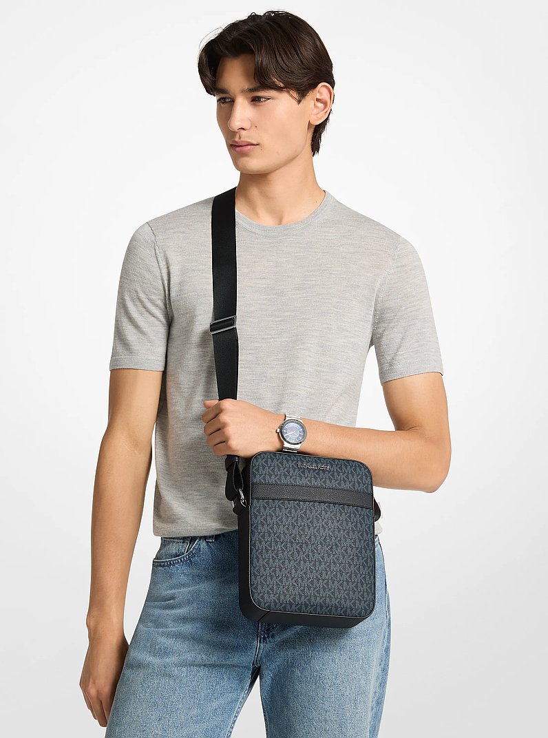 Cooper Signature Logo Flight Bag in ADML/PL BLUE | Michael Kors