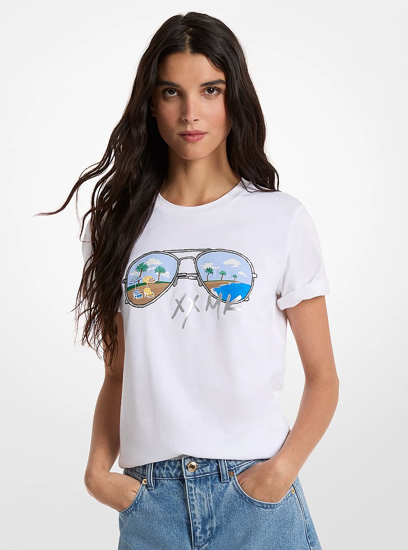 Graphic Logo Cotton T-Shirt in WHITE | Michael Kors