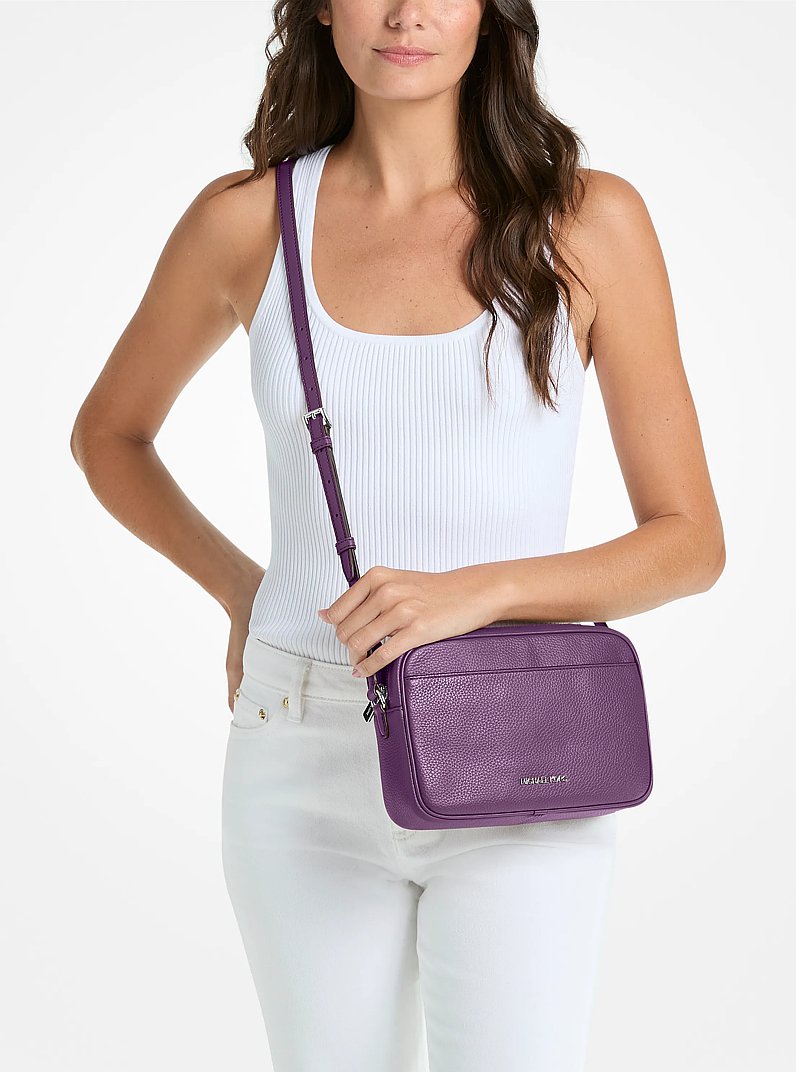 Jet Set Large Pebbled Leather Camera Crossbody Bag in BLACK - Sale