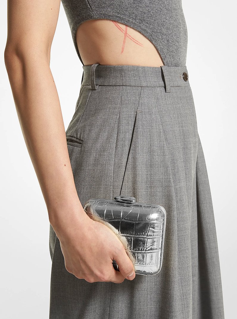 Minaudi&egrave;re Tina mini in pelle metallizzata stampa pitone in ARGENTO | Michael Kors