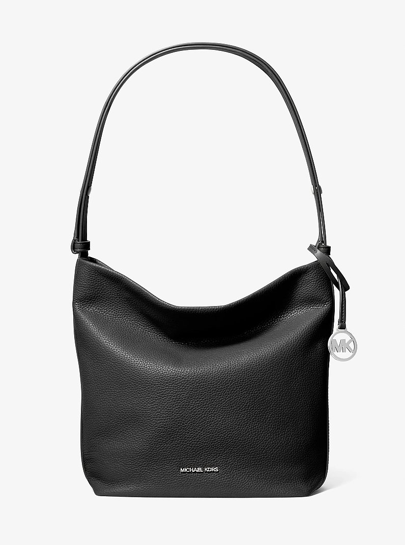 Roey Medium Pebbled Leather Bucket Messenger Bag in BLACK | Michael Kors