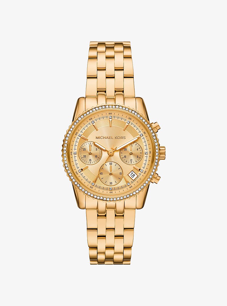 Mini Bryant Pav&eacute; Gold-Tone Watch in GOLD | Michael Kors