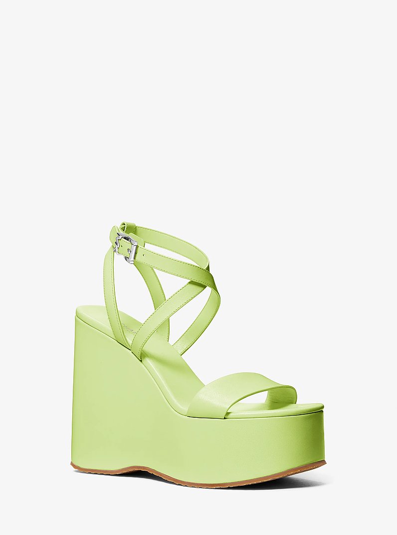 Paola Leather Wedge Sandal in BRT LIMEADE | Michael Kors