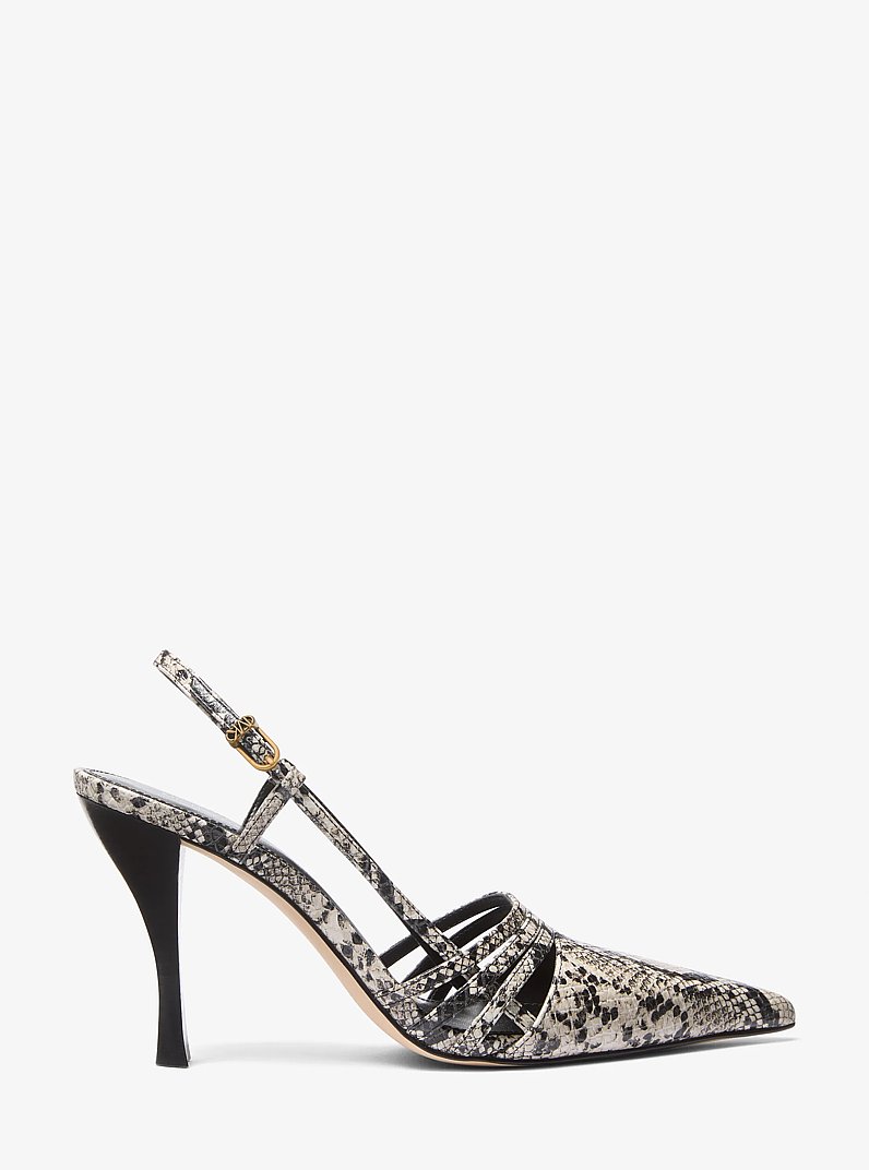 Haisley Snake Embossed Leather Slingback Pump in NATURAL | Michael Kors