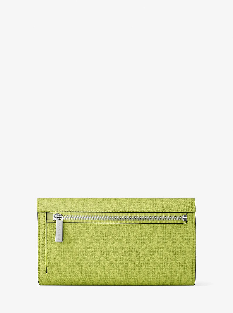 Jet Set Large Signature Logo Tri-Fold Wallet in LIME | Michael Kors