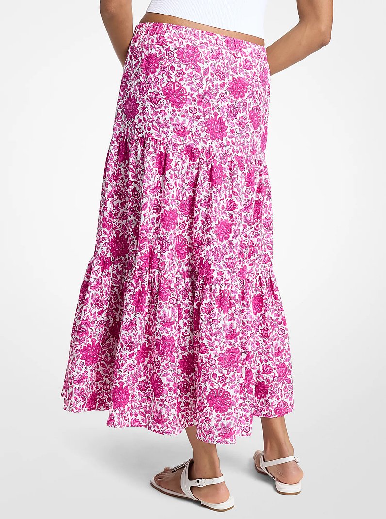 Gestufter Rock aus Leinenmischung mit Blumenmuster in HIMBEERE | Michael Kors