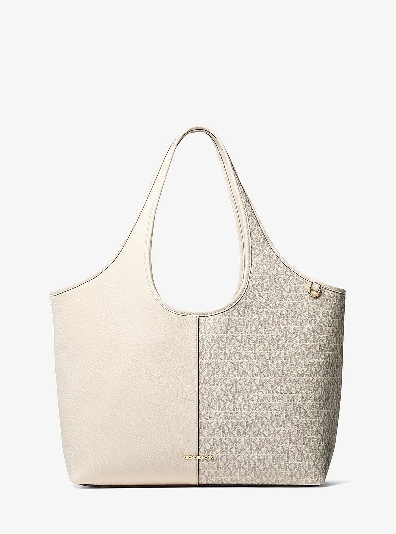 Henly Large Signature Logo and Textured Tote Bag in VAN/CREAM | Michael Kors