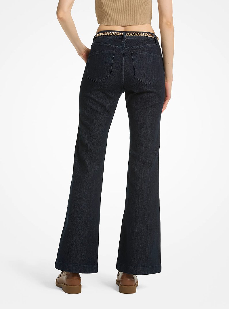 Stretch Denim Belted Flared Jeans in RINSE | Michael Kors