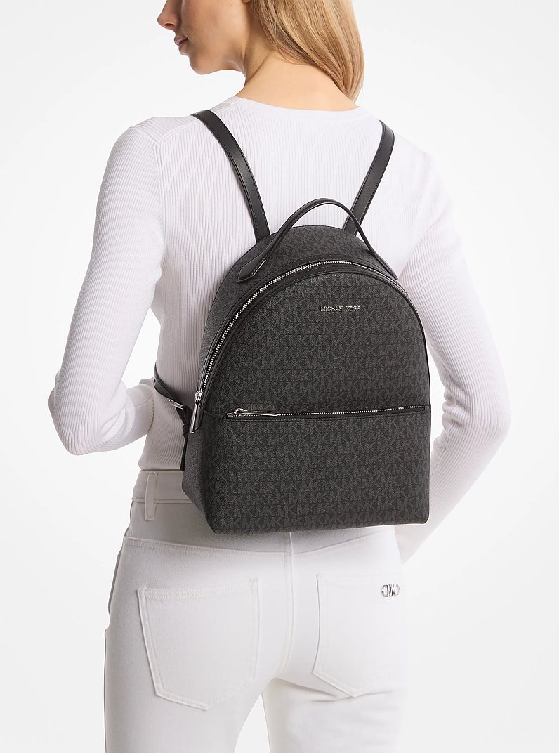 Sheila Medium Signature Logo Backpack in BLACK | Michael Kors