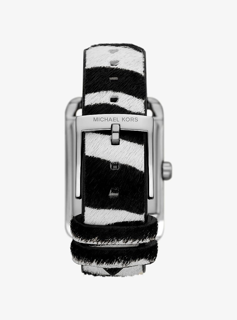 Monroe Silver-Tone and Zebra Print Calf Hair Watch in BLACK - Sale