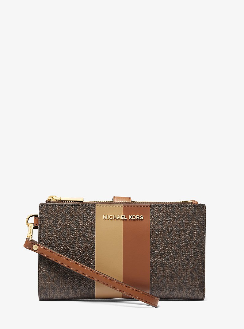 Jet Set Large Signature Logo Stripe Smartphone Wallet in BROWN/LUGGAGE | Michael Kors
