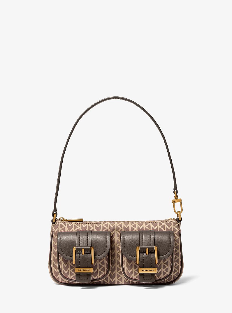 Pochette Zoe piccola con logo jacquard MK2000 in NATURALE | Michael Kors