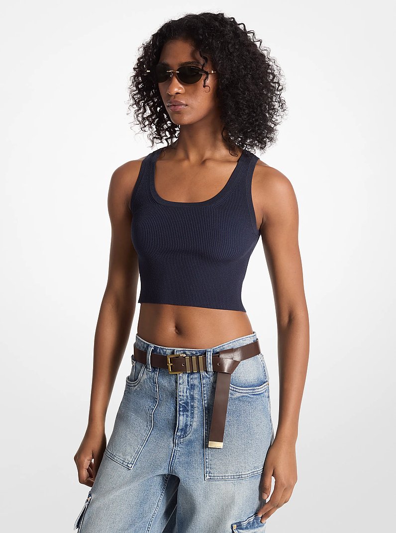 Ribbed Stretch Knit Cropped Tank Top