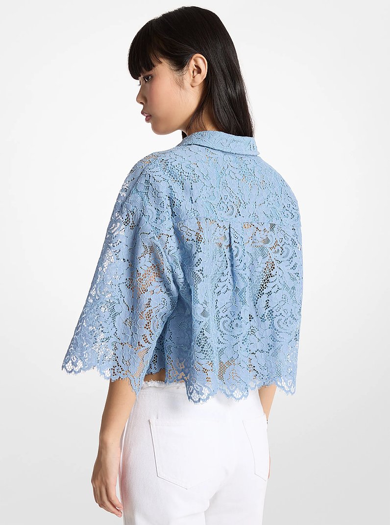 Corded Floral Lace Cropped Blouse in CHAMBRAY | Michael Kors