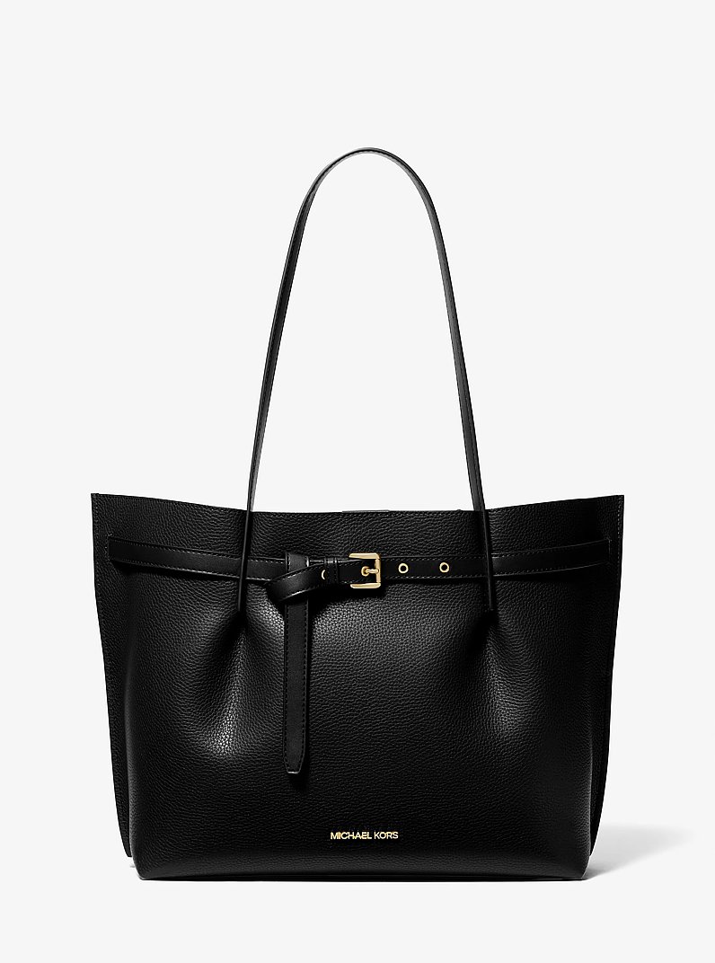 Emilia Large Pebbled Leather Tote Bag in BLACK | Michael Kors