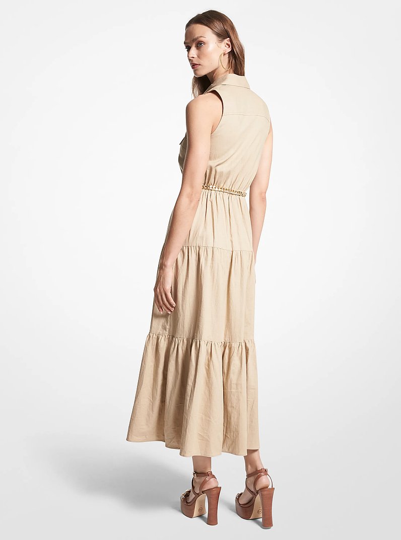 Vestido camisero en mezcla de lino flameado in CAQUI | Michael Kors