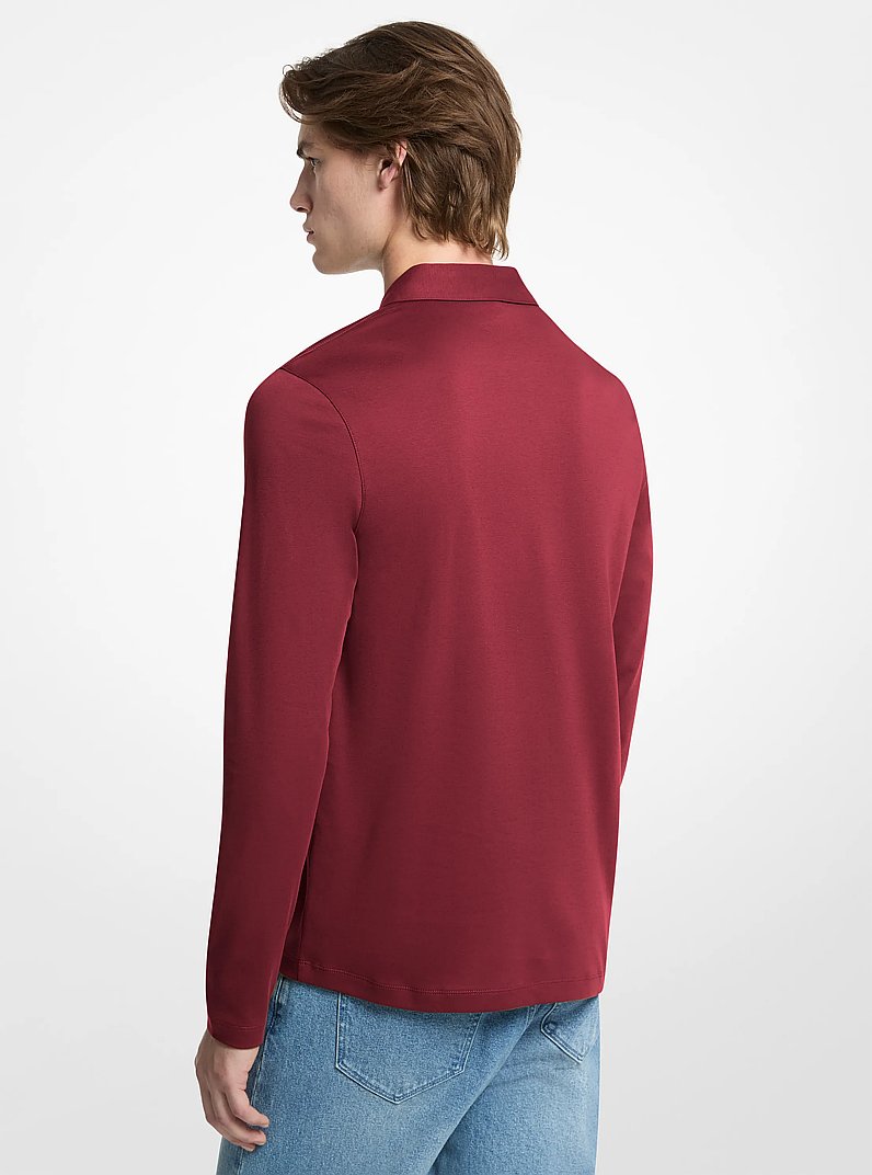 Cotton Long-Sleeve Polo Shirt in DEEP RED | Michael Kors