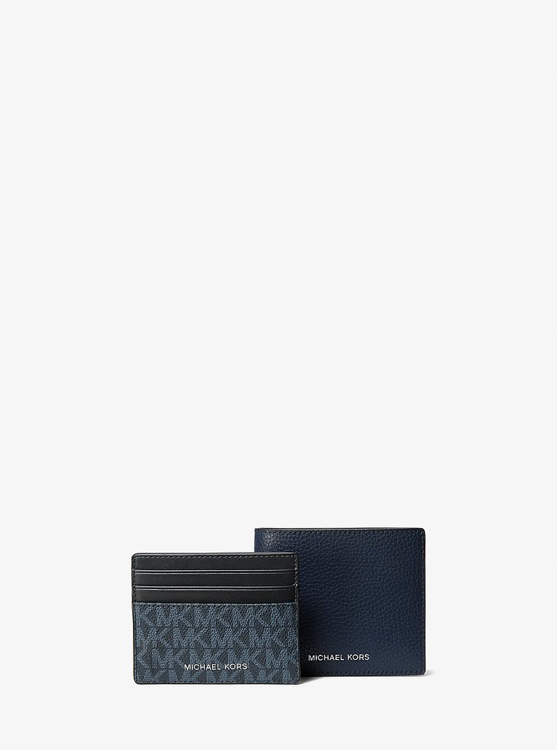 Pebbled Leather Billfold Wallet and Signature Logo Card Case Gift Set in ADMRL/PLBLUE | Michael Kors