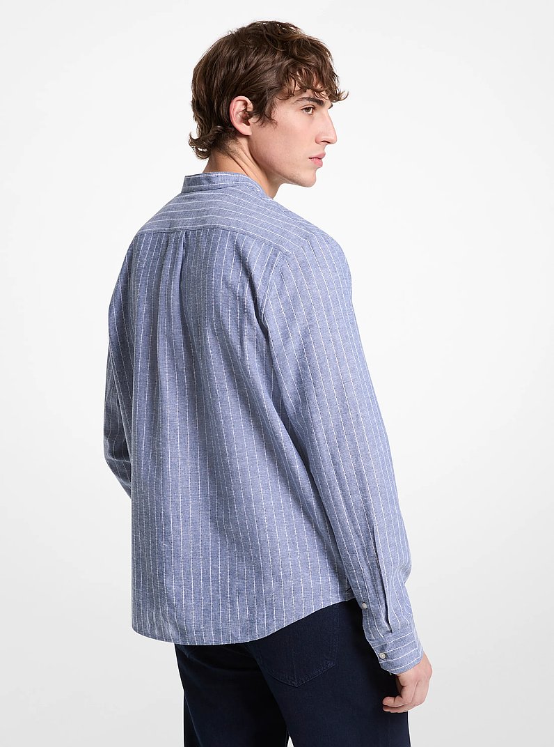 Linen and Cotton Blend Striped Shirt in DK CHAMBRAY | Michael Kors