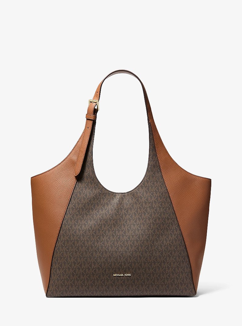 Bernie Large Signature Logo Tote Bag in BROWN | Michael Kors