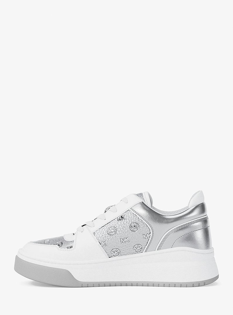 Lexi Metallic Embellished Logo Sneaker in SILVER | Michael Kors