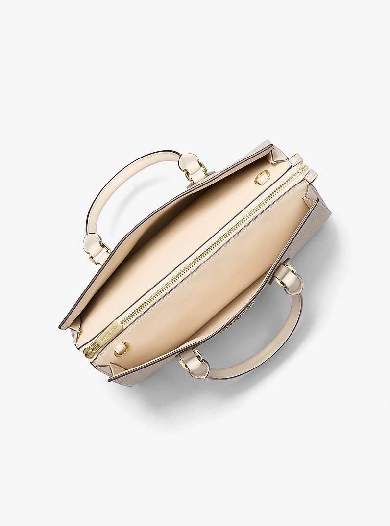 Sheila Medium Signature Logo and Metallic Satchel in PALE GOLD | Michael Kors