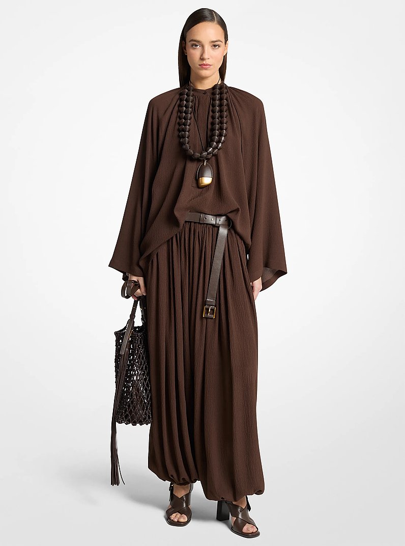 Silk Seersucker Sarouel Pants in ESPRESSO | Michael Kors