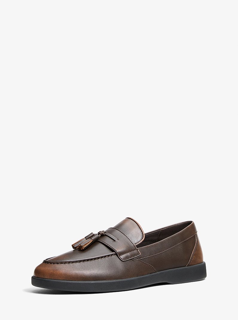 Wesley Tassel Burnished Leather Loafer in LUGGAGE | Michael Kors