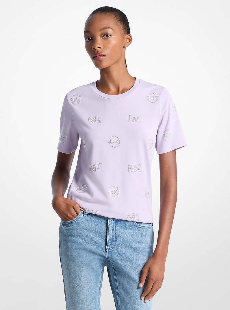 Camiseta de algod&oacute;n con logotipo adornado in QUARTZ | Michael Kors
