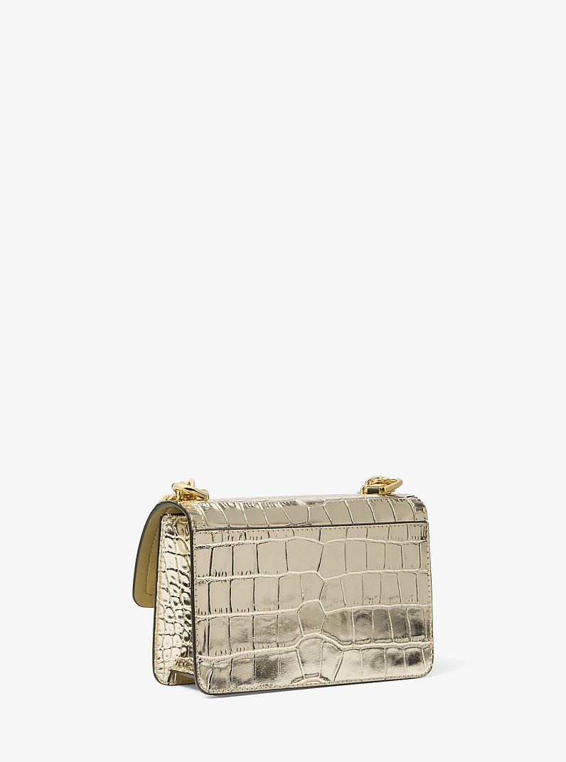 Heather Extra-Small Metallic Crocodile Embossed Leather Crossbody Bag