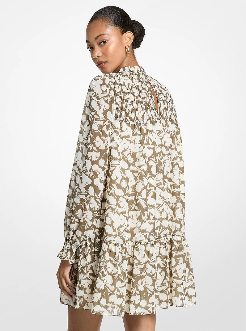 Mini-robe en cr&ecirc;pe georgette &agrave; imprim&eacute; floral in VERT OLIVE | Michael Kors